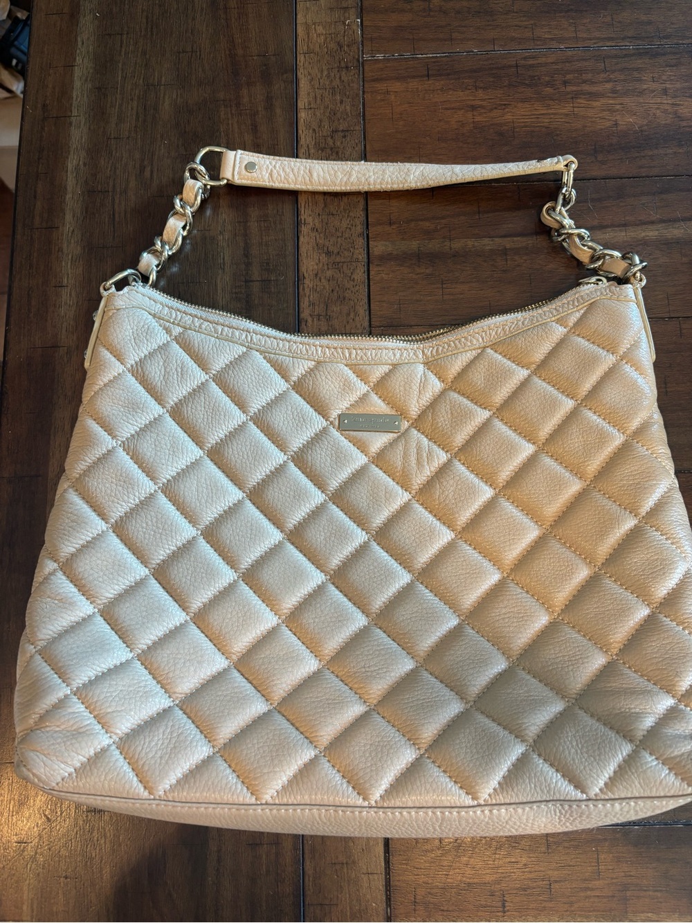 Kate Spade-Quilted Cream Shoulder Bag with Chain Detail